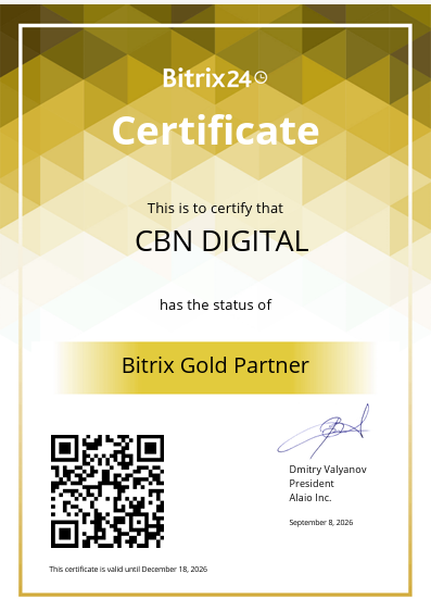 CBN DIGITAL Bitrix24 Gold Partner sertifikası
